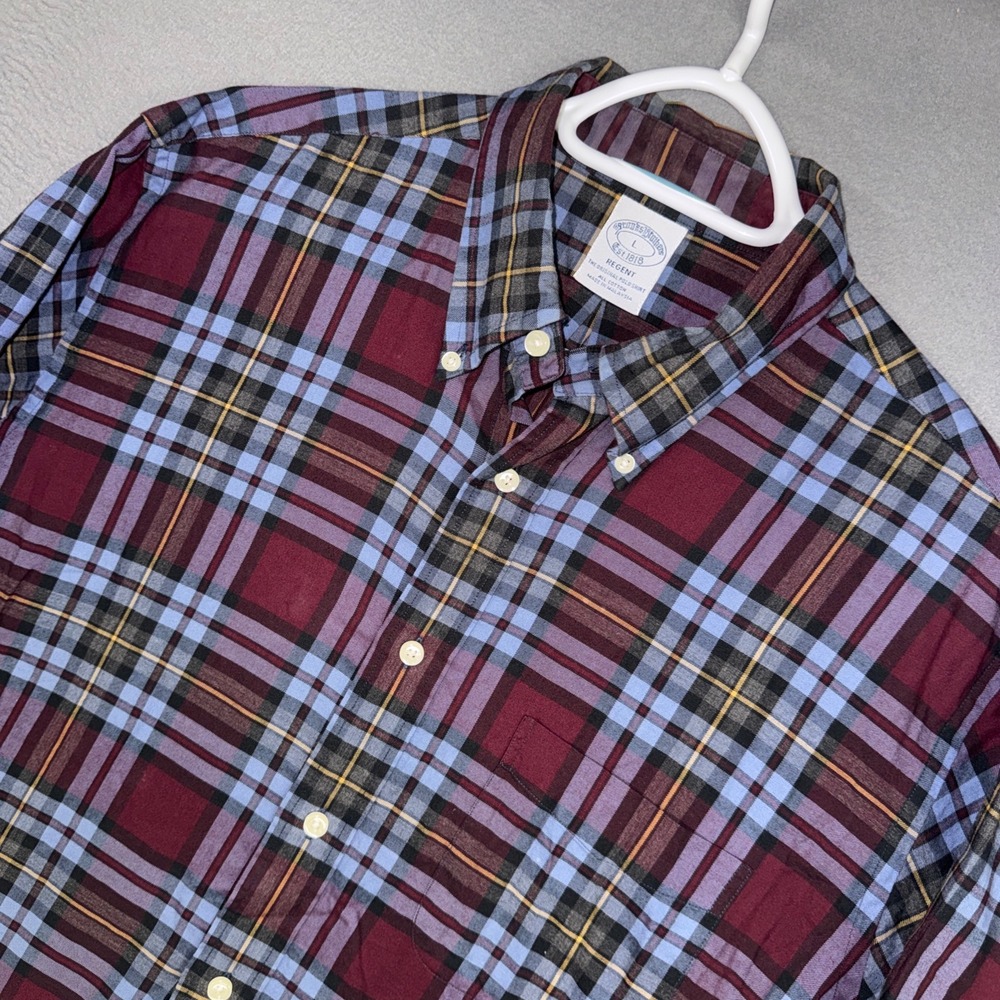Brooks Brothers Shirt Mens Large Burgundy Plaid Regent Long Sleeve Button Down